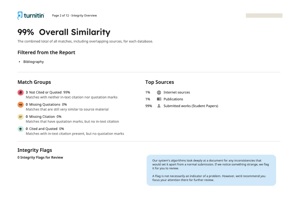 Similarity report — Real report, anonymised